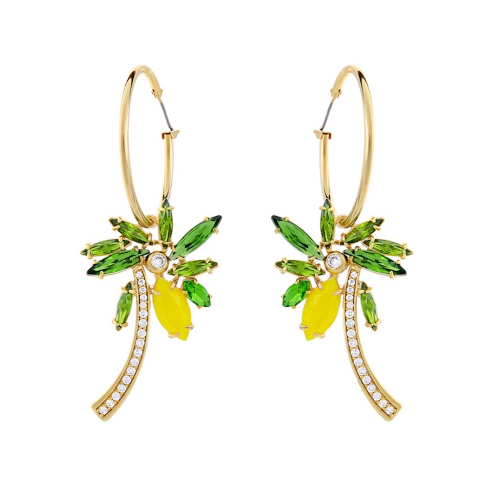 gold tone coconut palm tree hoop dangle earrings